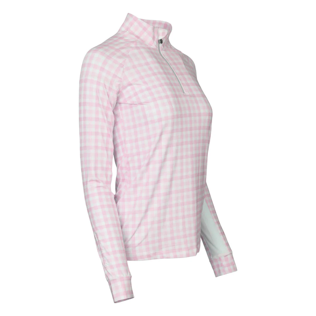 Dapplebay Gingham 1/4 Zip Riding Top - Long Sleeve-Pink/White - Image 4