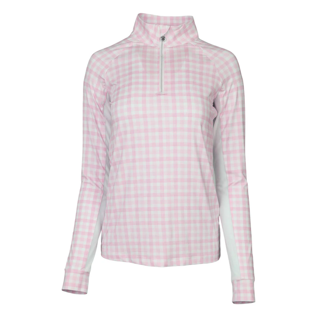 Dapplebay Gingham 1/4 Zip Riding Top - Long Sleeve-Pink/White - Image 5