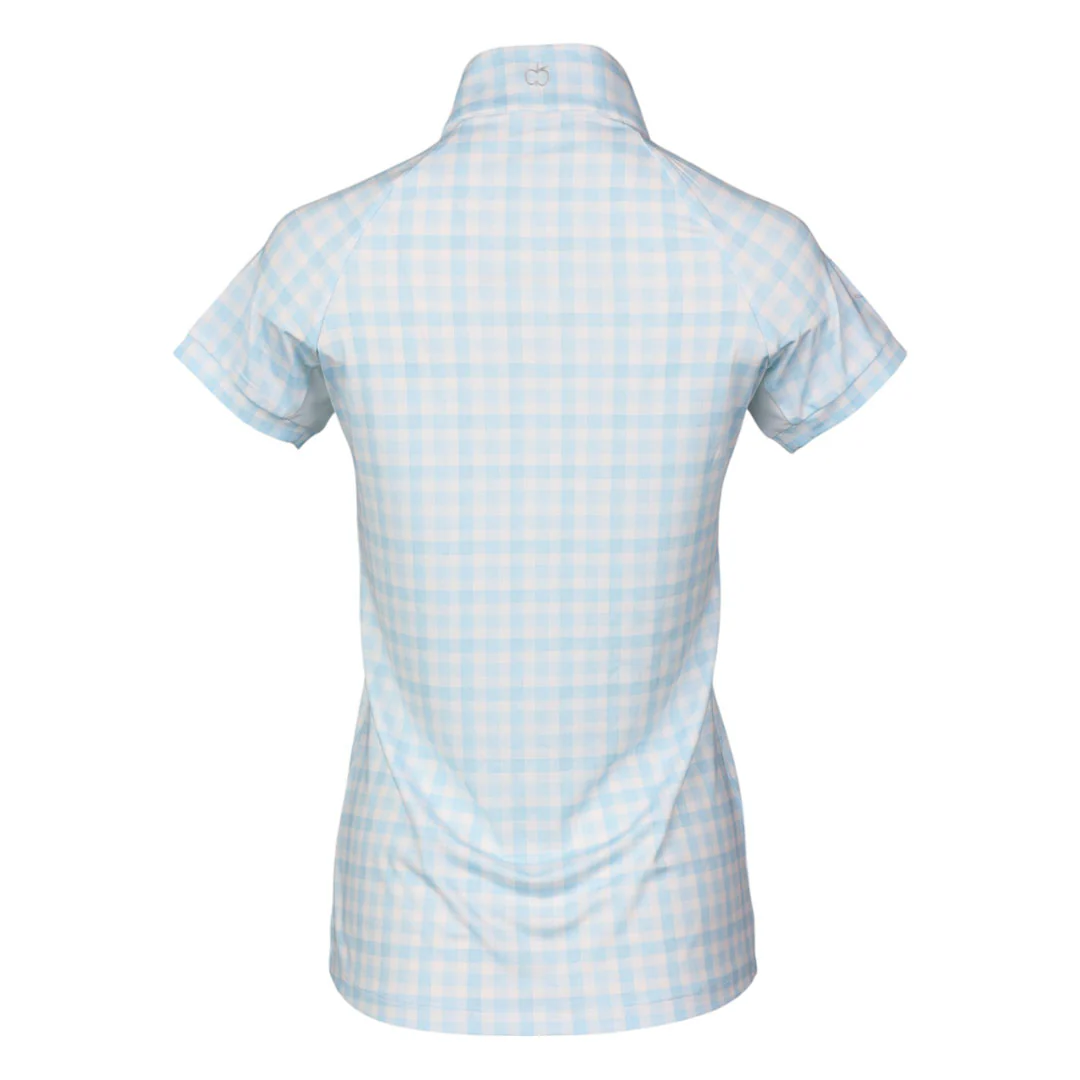 Dapplebay Gingham 1/4 Zip Riding Top - Short Sleeve-Blue/White - Image 4
