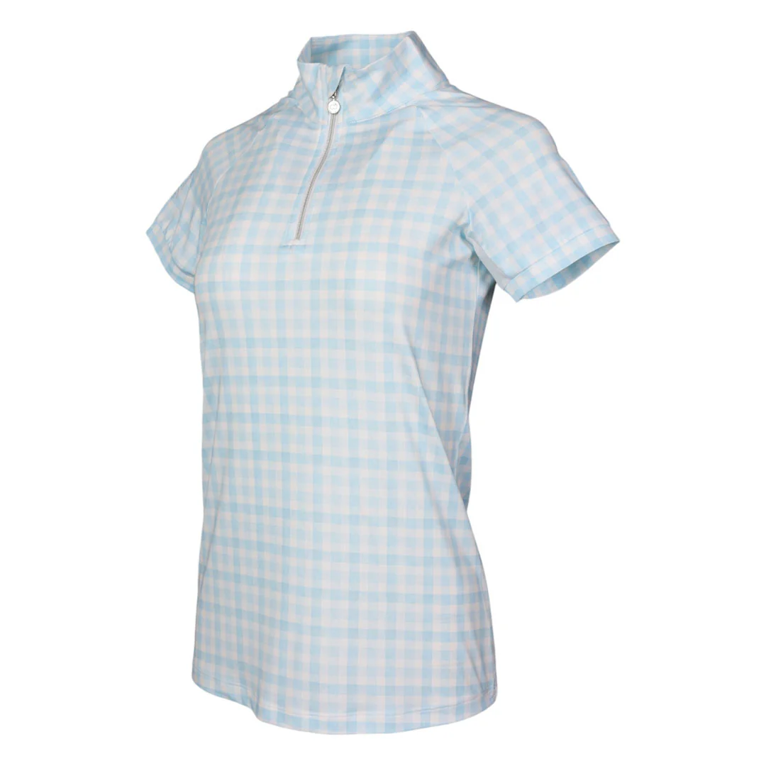 Dapplebay Gingham 1/4 Zip Riding Top - Short Sleeve-Blue/White - Image 5