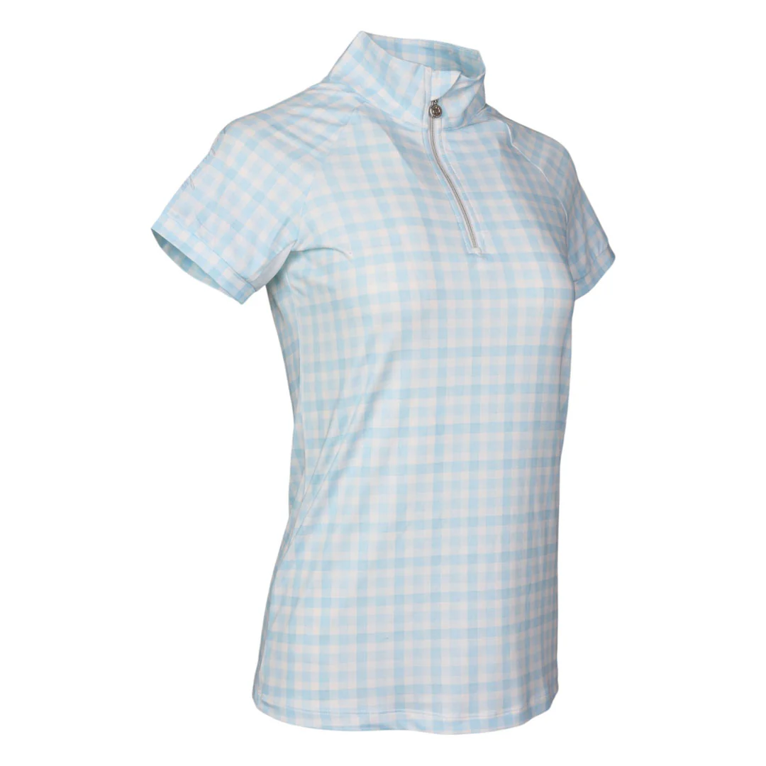 Dapplebay Gingham 1/4 Zip Riding Top - Short Sleeve-Blue/White - Image 6