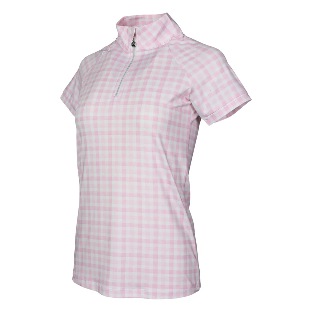 Dapplebay Gingham 1/4 Zip Riding Top - Short Sleeve-Pink/White - Image 2