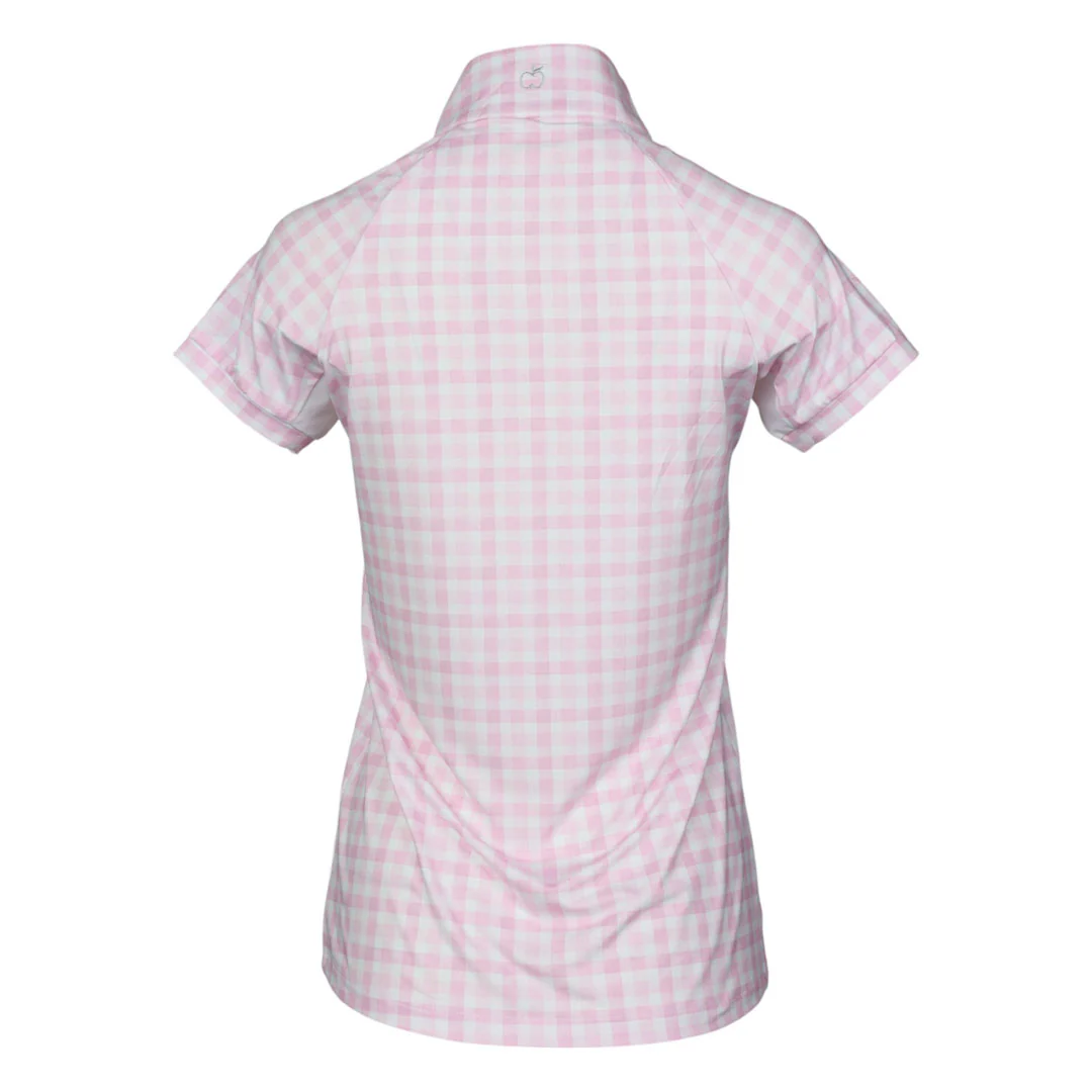 Dapplebay Gingham 1/4 Zip Riding Top - Short Sleeve-Pink/White - Image 3
