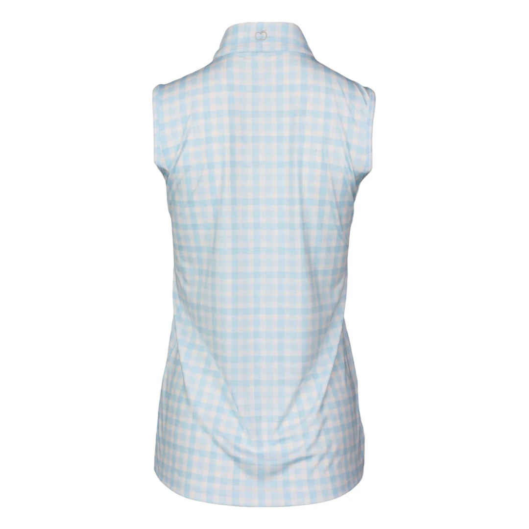 Dapplebay Gingham 1/4 Zip Riding Top - Sleeveless-Blue/White - Image 2
