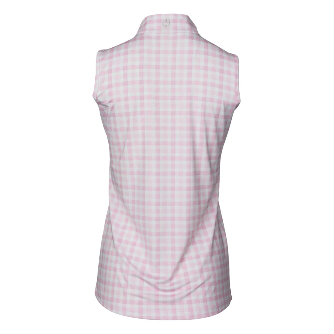 Dapplebay Gingham 1/4 Zip Riding Top - Sleeveless-Pink/White - Image 2