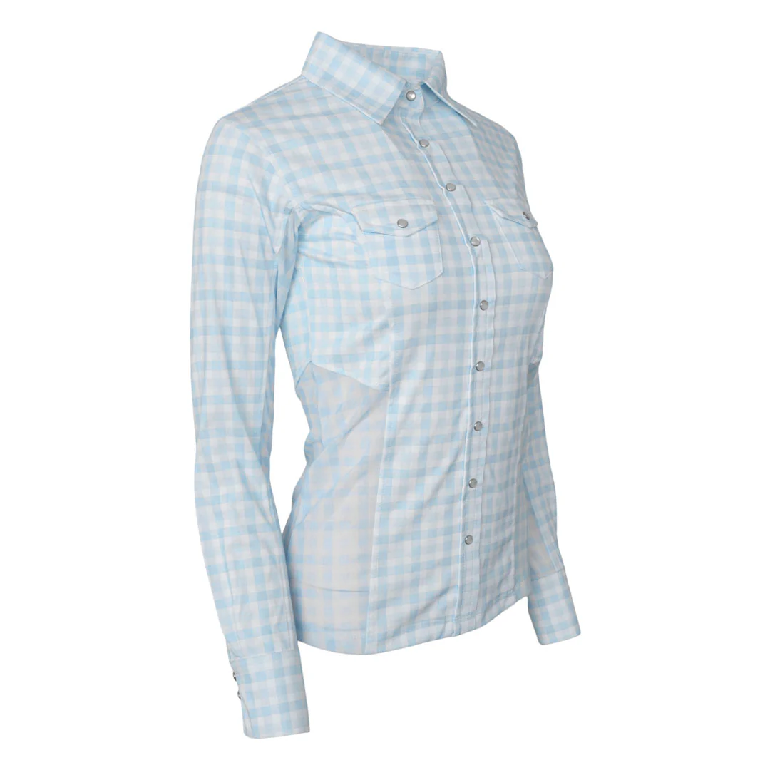 Dapplebay Gingham Button Down Western Shirt-Blue/White - Image 4
