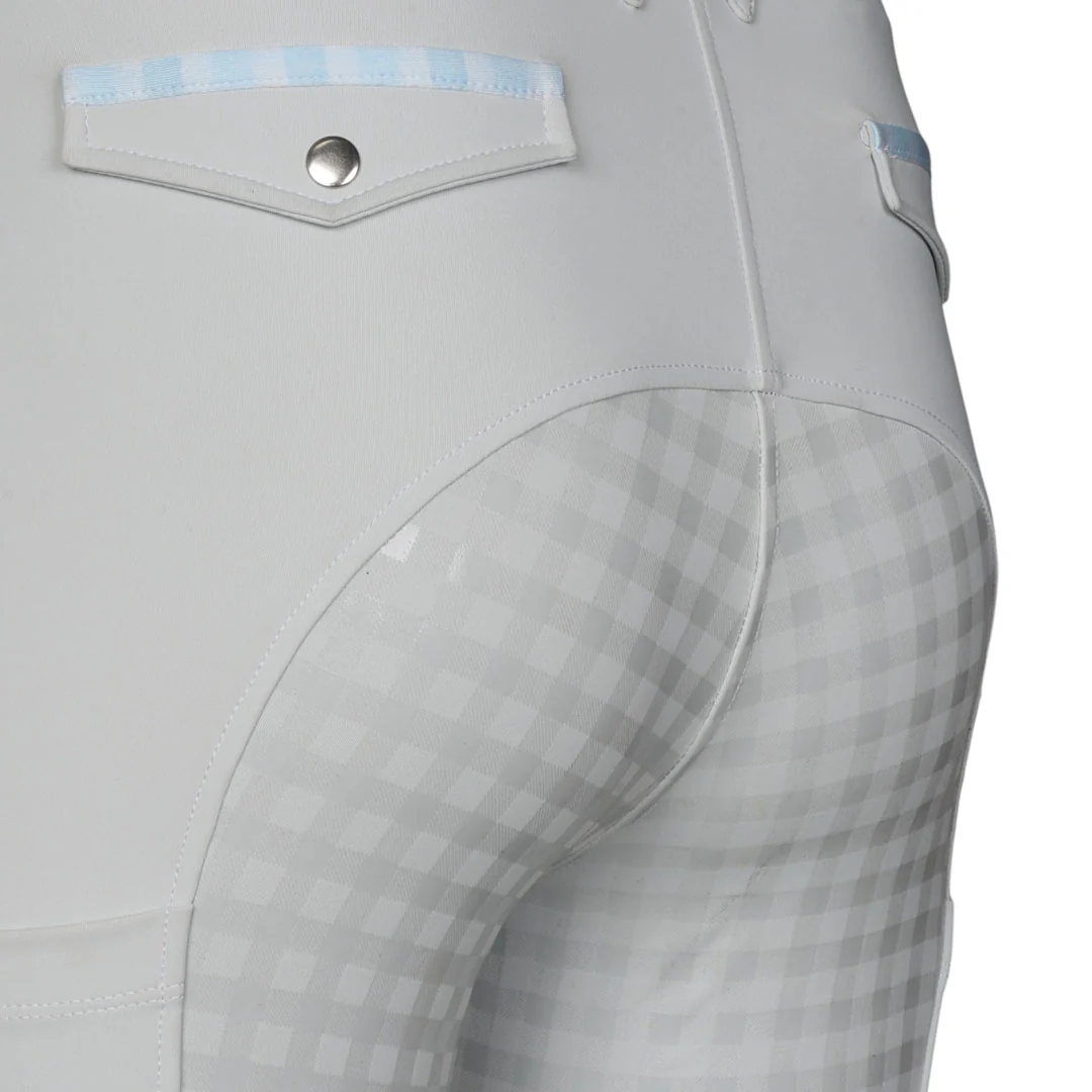Dapplebay Gingham Compression Full Seat Breeches-Light Grey - Image 4