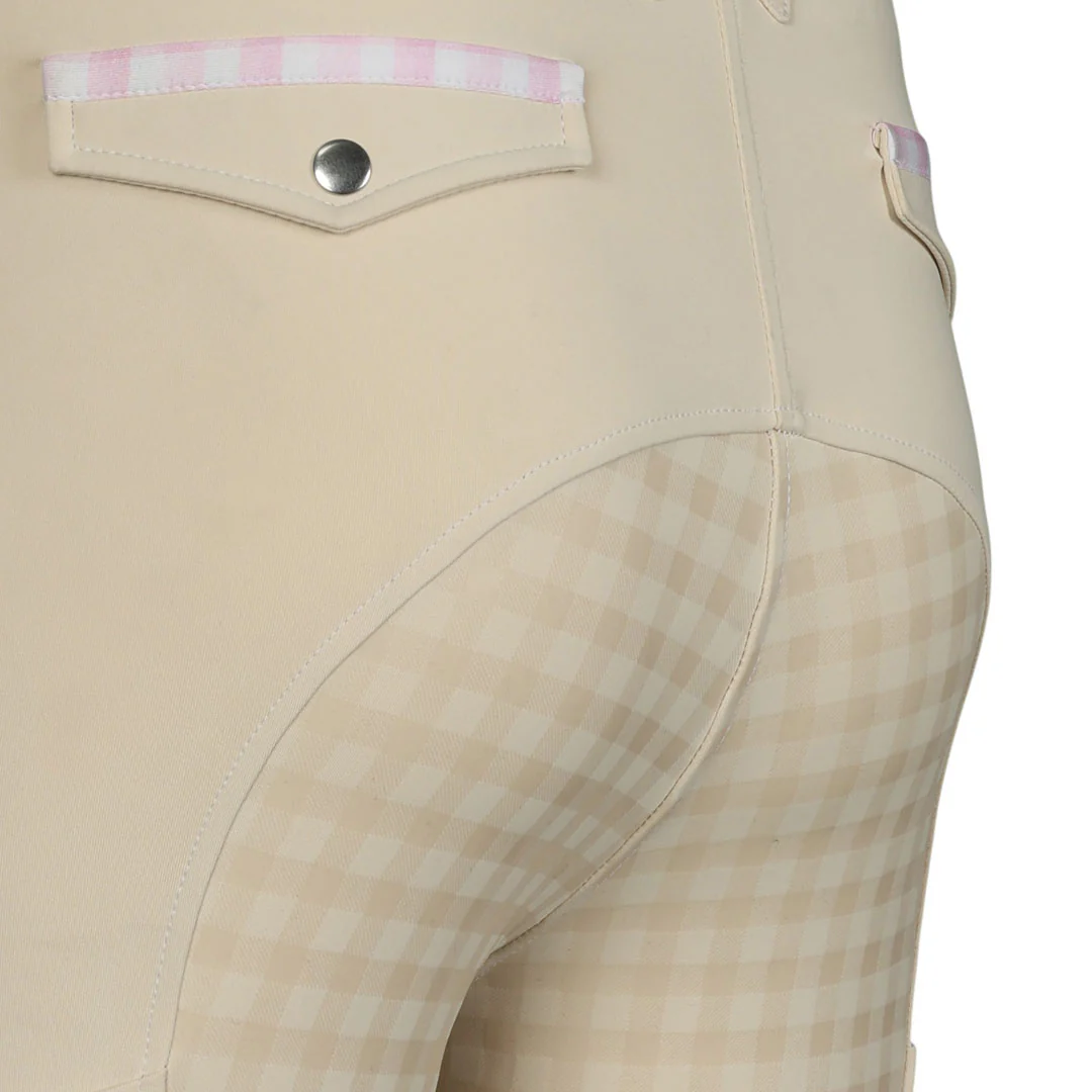 Dapplebay Gingham Compression Full Seat Breeches-Tan - Image 5