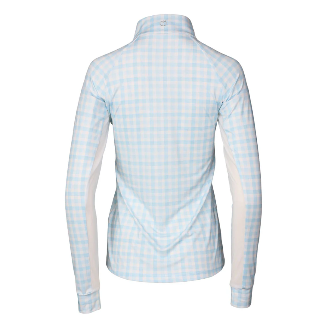 Dapplebay Gingham1/4 Zip Riding Top - Long Sleeve-Blue/White - Image 3