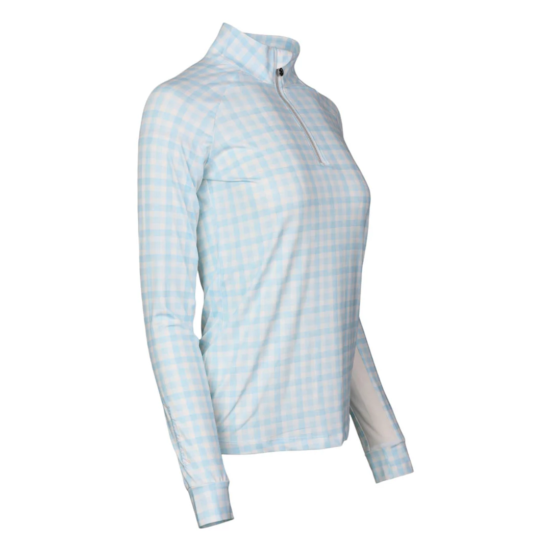 Dapplebay Gingham1/4 Zip Riding Top - Long Sleeve-Blue/White - Image 4