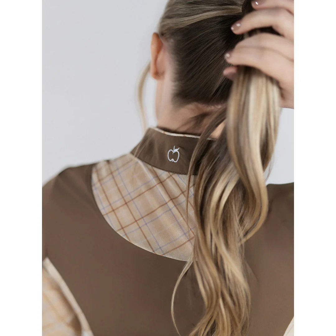 Dapplebay Grace 1/4 Zip LS Riding Top-Chestnut/Spring Plaid - Image 3