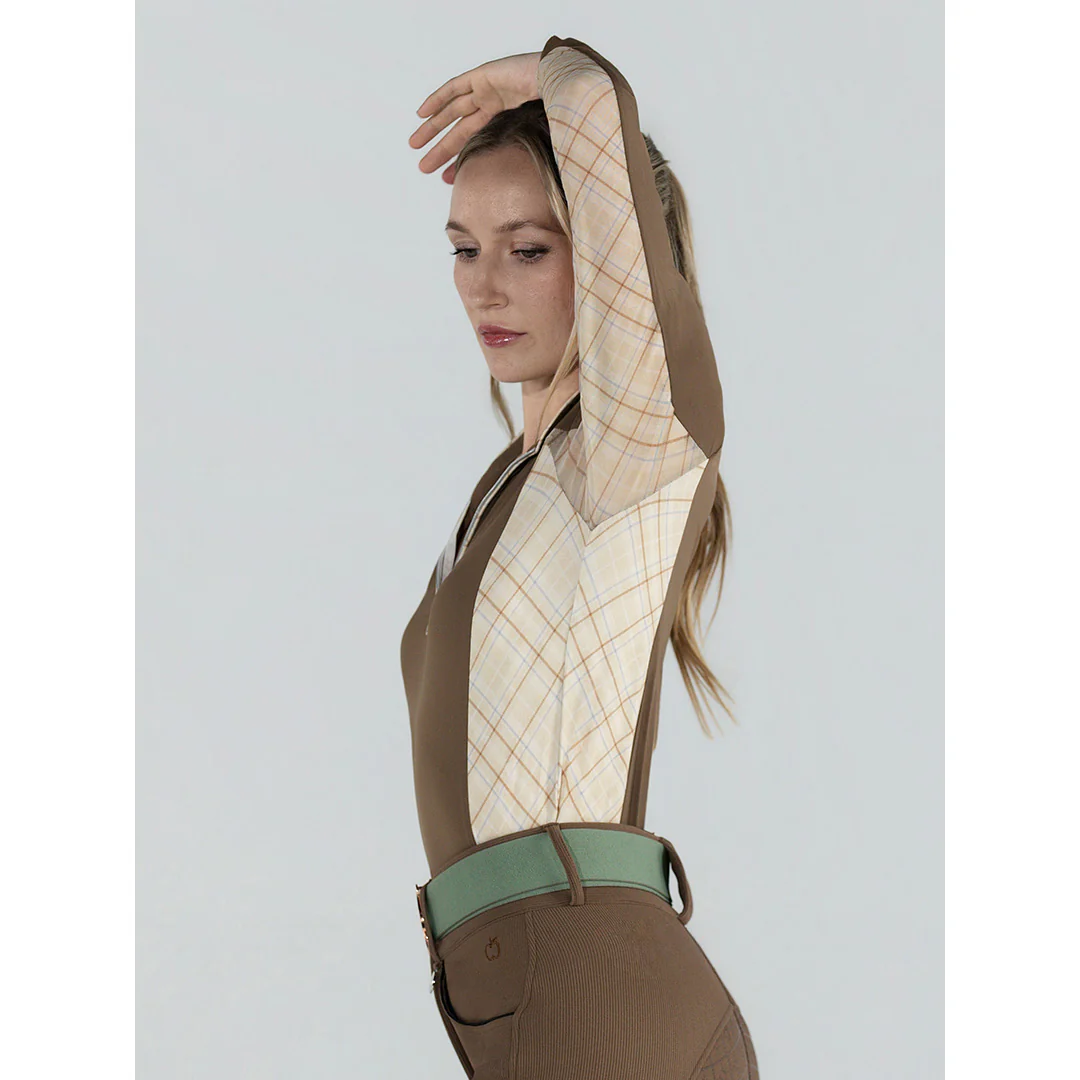 Dapplebay Grace 1/4 Zip LS Riding Top-Chestnut/Spring Plaid - Image 4