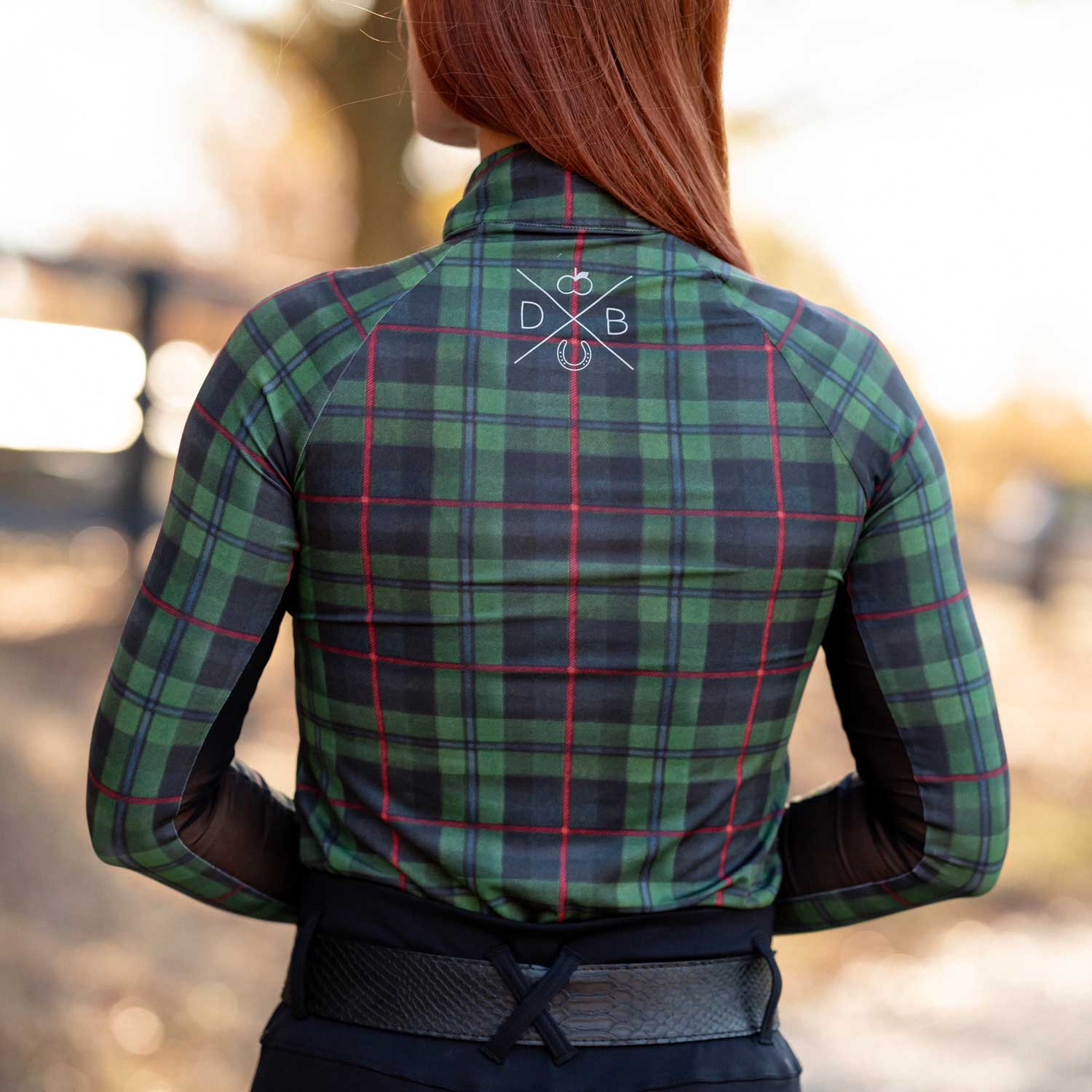 Dapplebay Holiday Plaid 1/4 Zip Light Riding Top-GREEN - Image 4