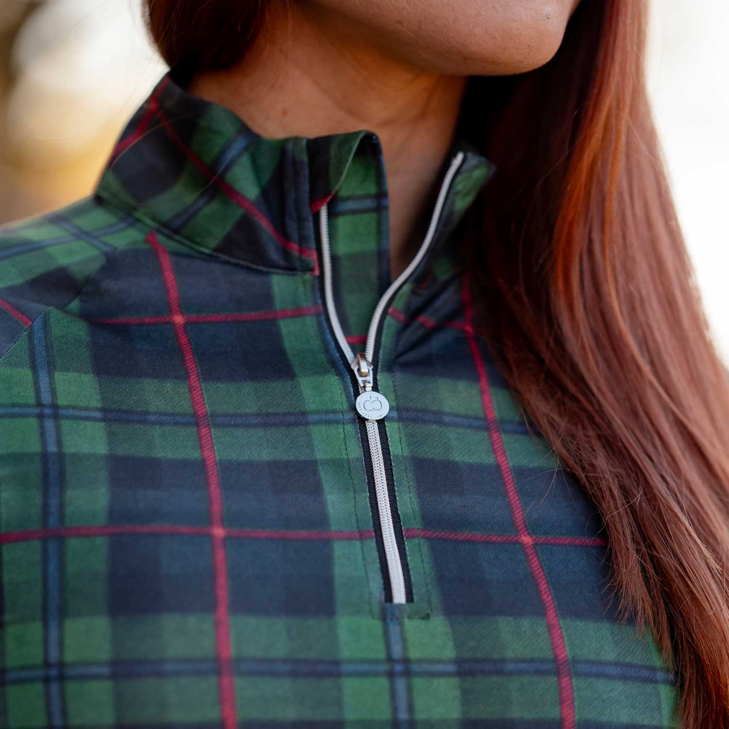 Dapplebay Holiday Plaid 1/4 Zip Light Riding Top-GREEN - Image 5