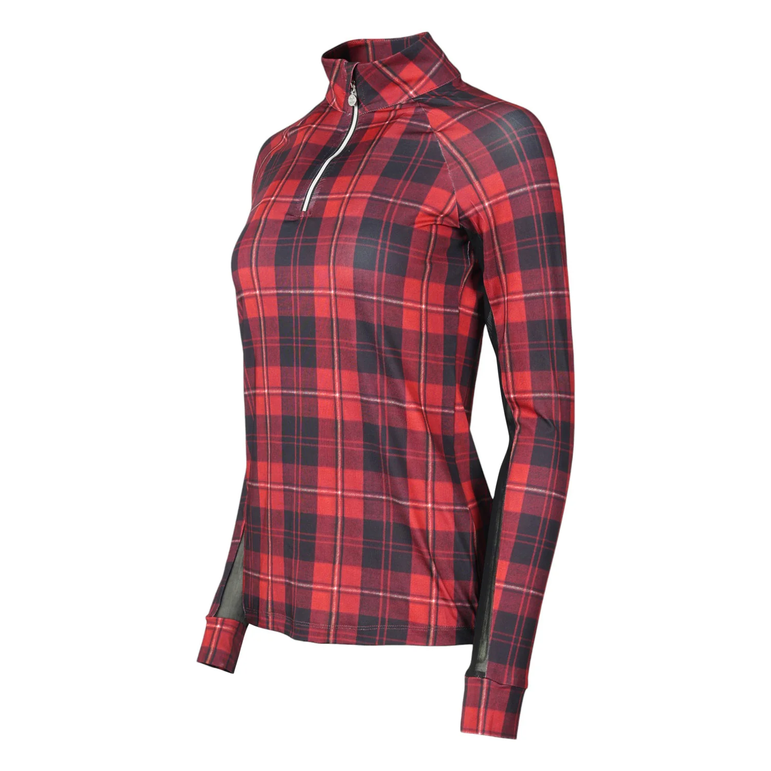Dapplebay Holiday Plaid 1/4 Zip Light Riding Top-RED - Image 2