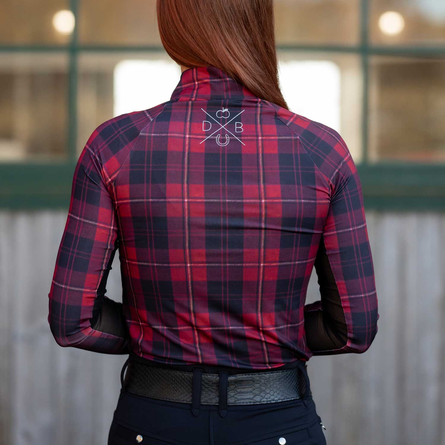 Dapplebay Holiday Plaid 1/4 Zip Light Riding Top-RED - Image 5