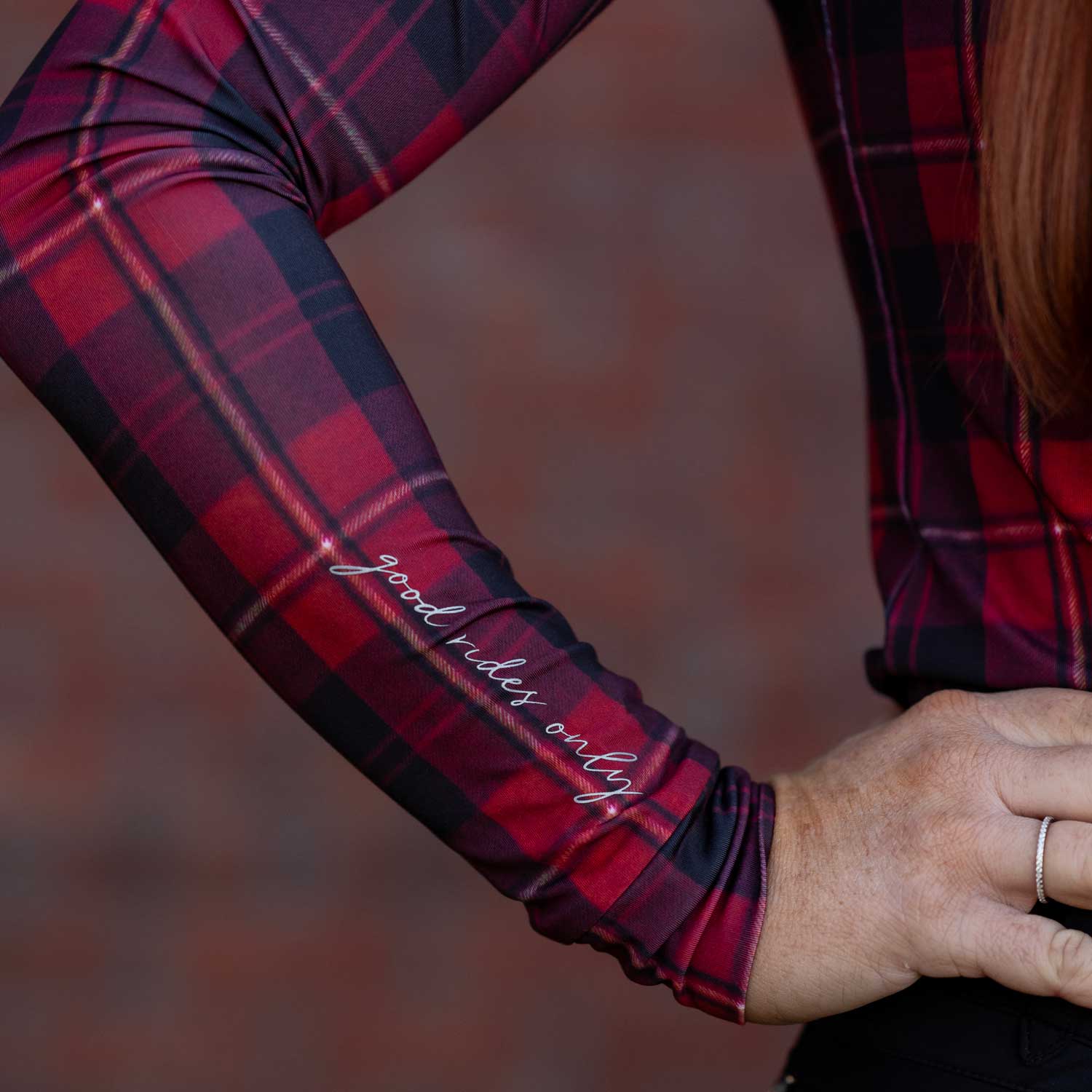 Dapplebay Holiday Plaid 1/4 Zip Light Riding Top-RED - Image 6
