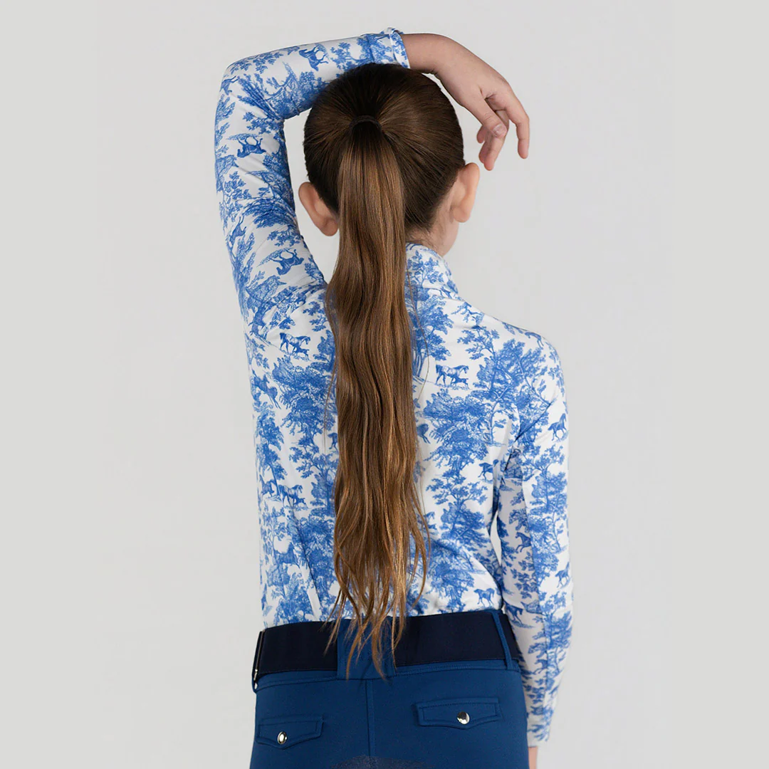 Dapplebay Kids Blue Equestrian Toile 1/4 Zip - Long Sleeve - Image 2