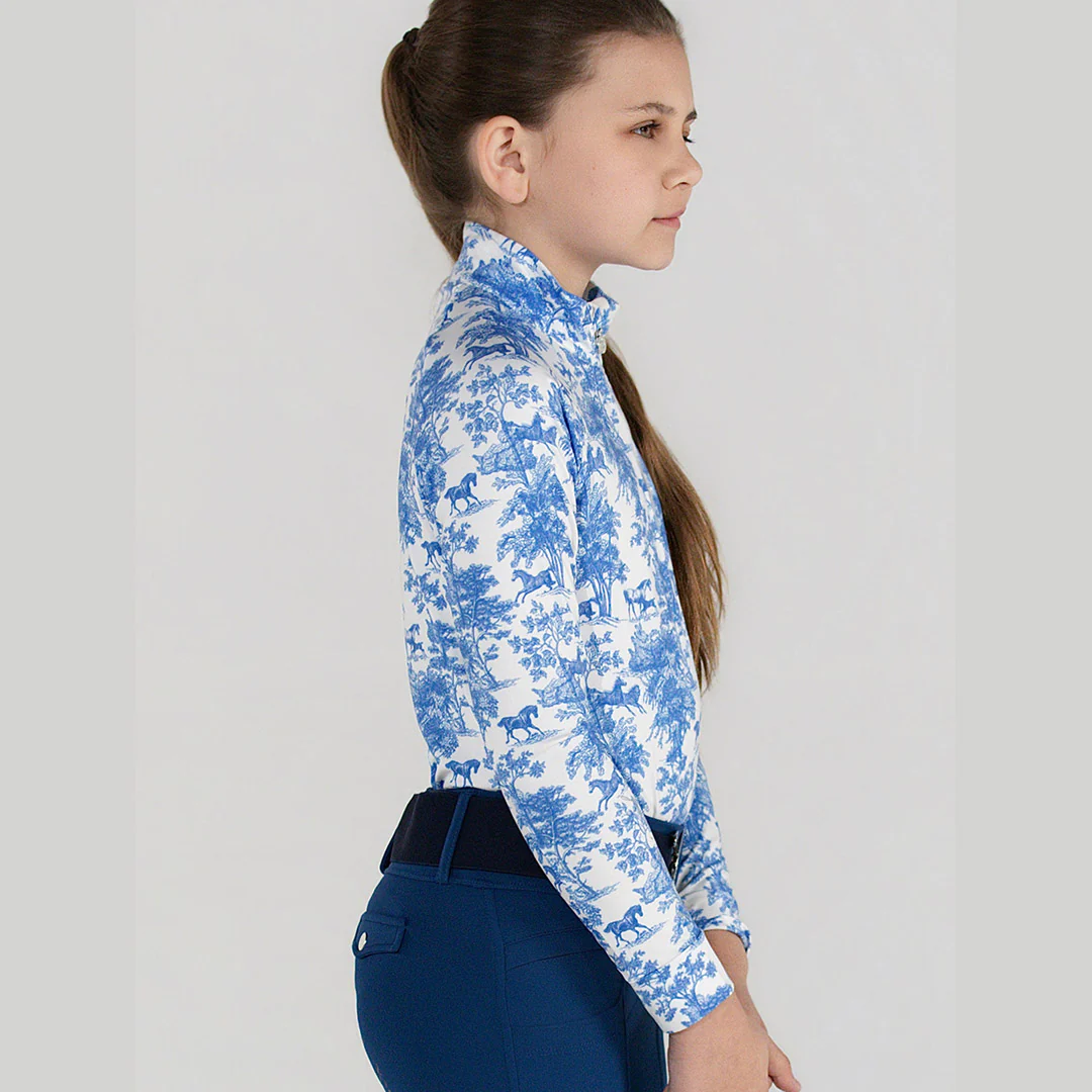 Dapplebay Kids Blue Equestrian Toile 1/4 Zip - Long Sleeve - Image 5