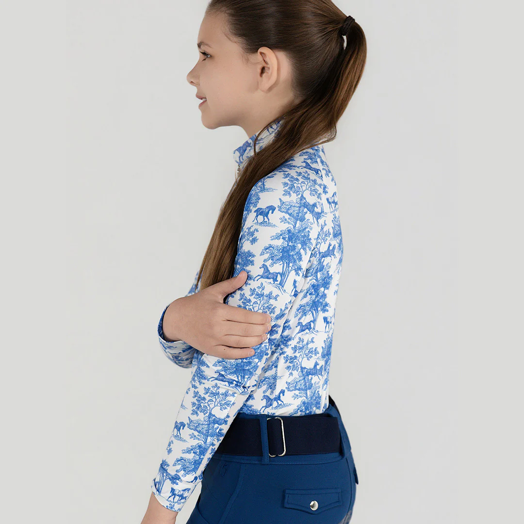 Dapplebay Kids Blue Equestrian Toile 1/4 Zip - Long Sleeve - Image 6