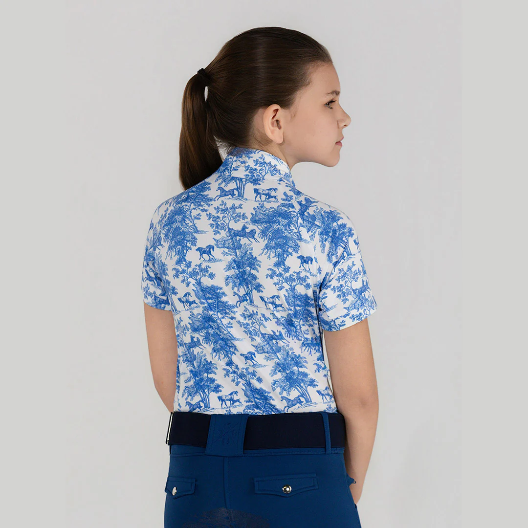 Dapplebay Kids Blue Equestrian Toile 1/4 Zip - Short Sleeve - Image 2