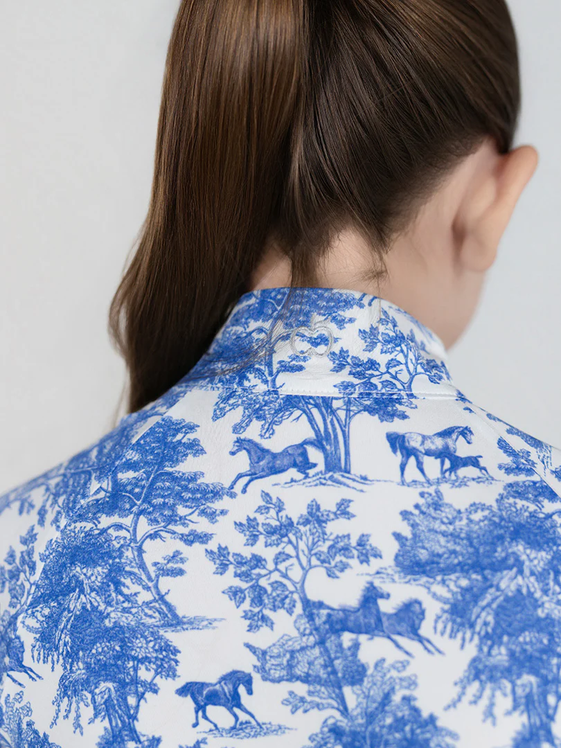 Dapplebay Kids Blue Equestrian Toile 1/4 Zip - Short Sleeve - Image 3