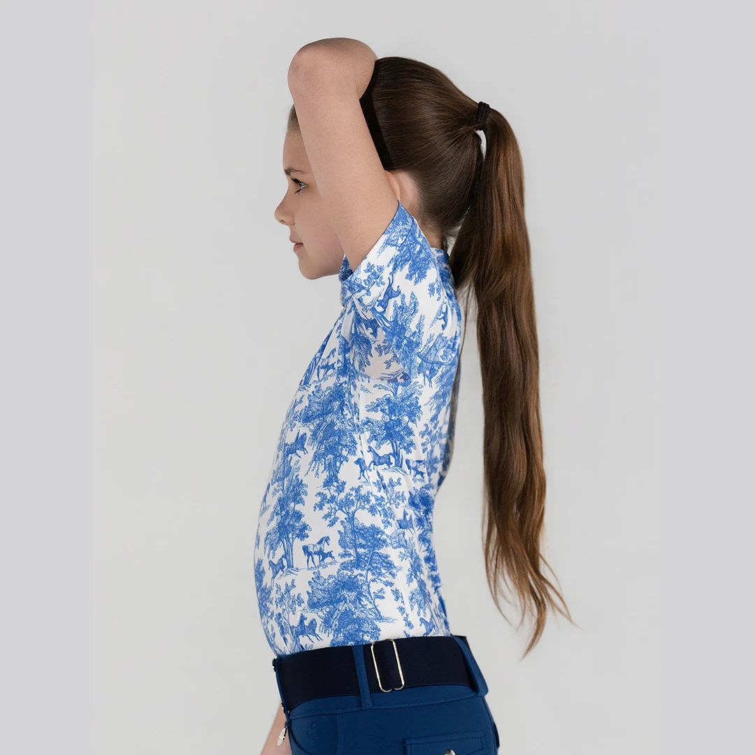 Dapplebay Kids Blue Equestrian Toile 1/4 Zip - Short Sleeve - Image 4
