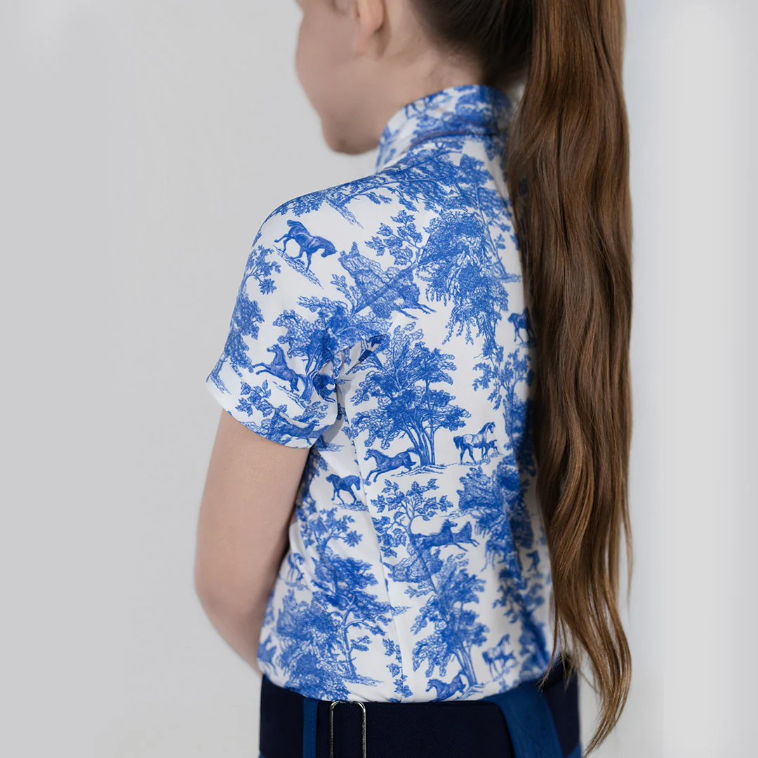 Dapplebay Kids Blue Equestrian Toile 1/4 Zip - Short Sleeve - Image 5