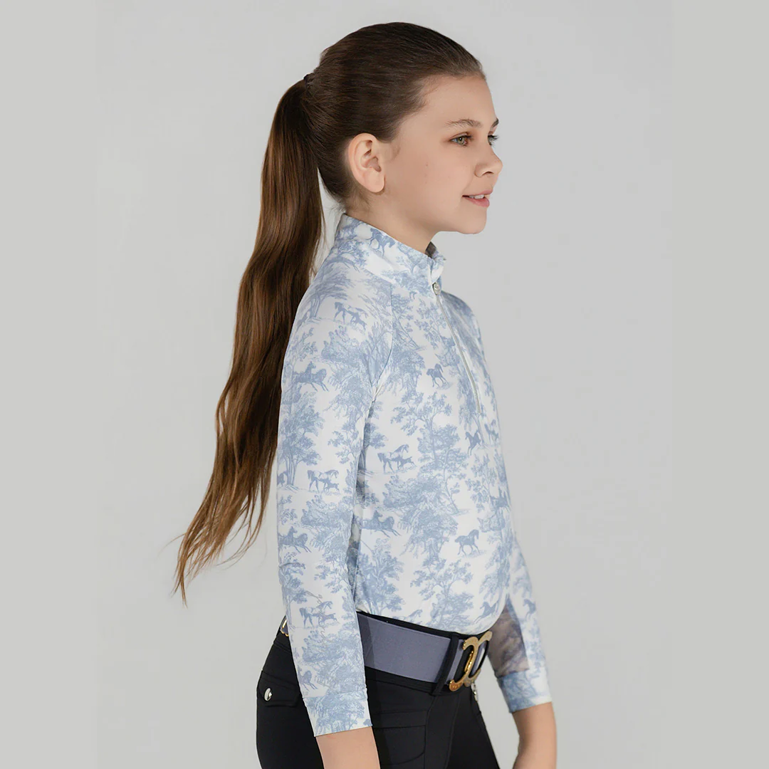 Dapplebay Kids Equestrian Toile 1/4 Zip LS Riding Top-Moonrise - Image 3