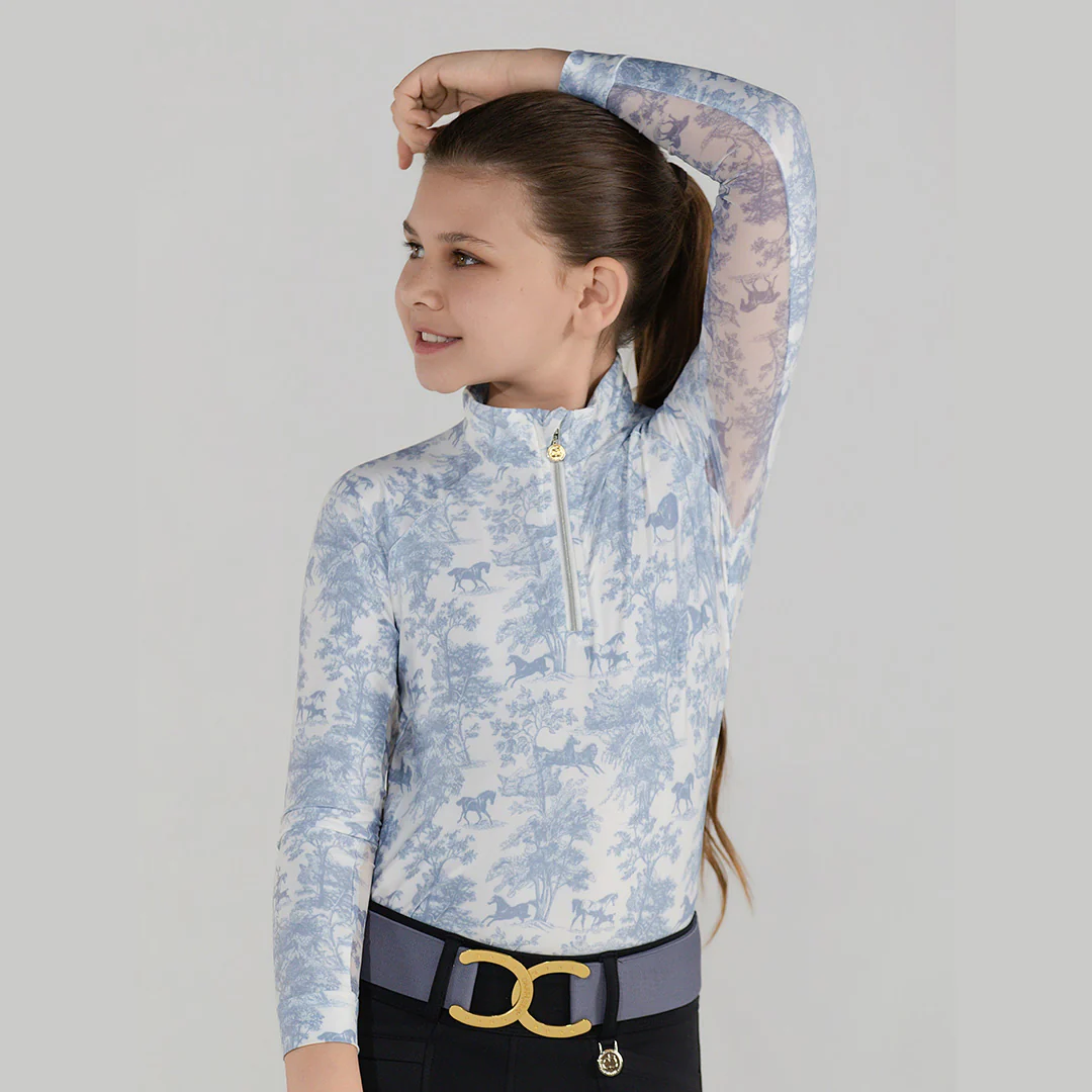 Dapplebay Kids Equestrian Toile 1/4 Zip LS Riding Top-Moonrise - Image 4
