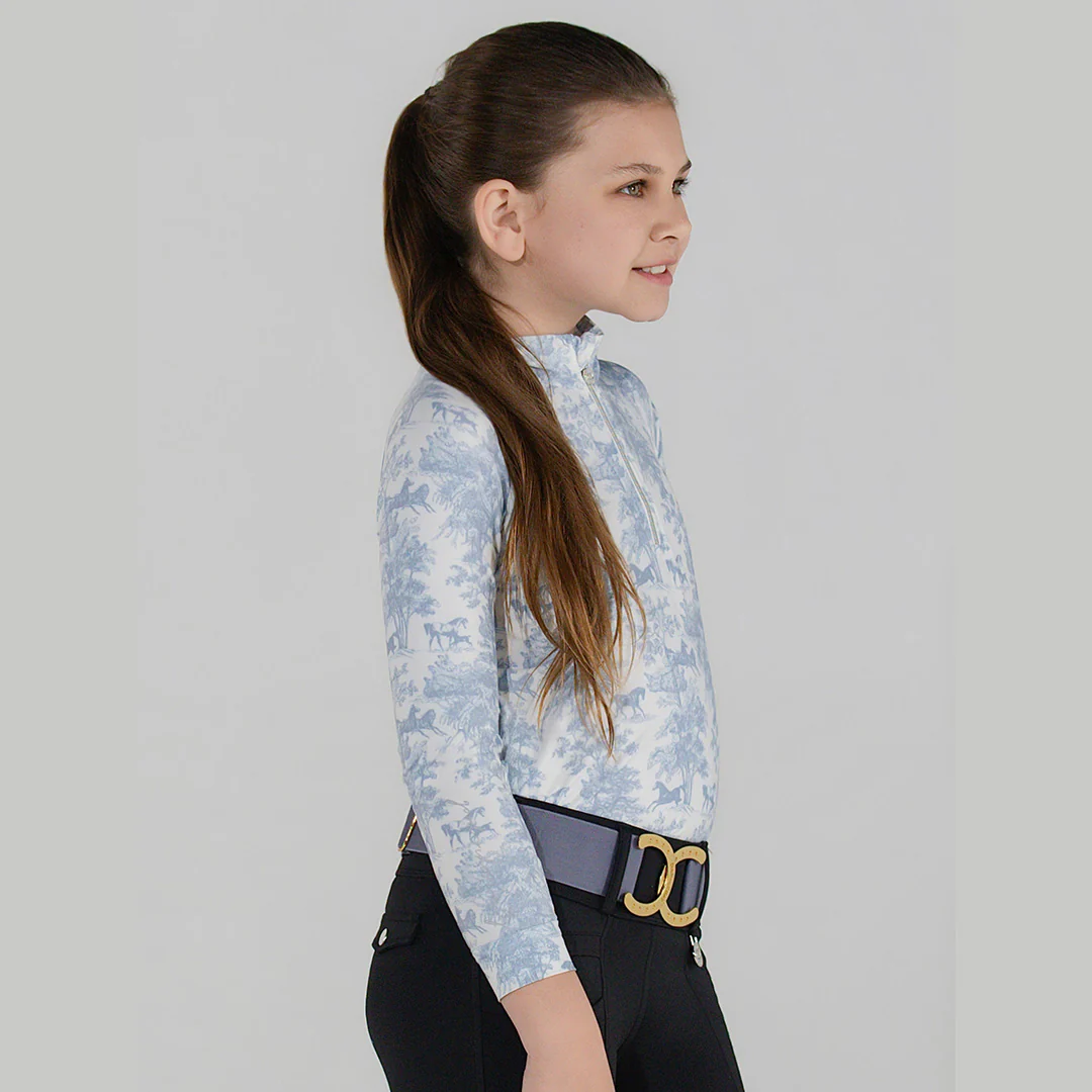 Dapplebay Kids Equestrian Toile 1/4 Zip LS Riding Top-Moonrise - Image 5