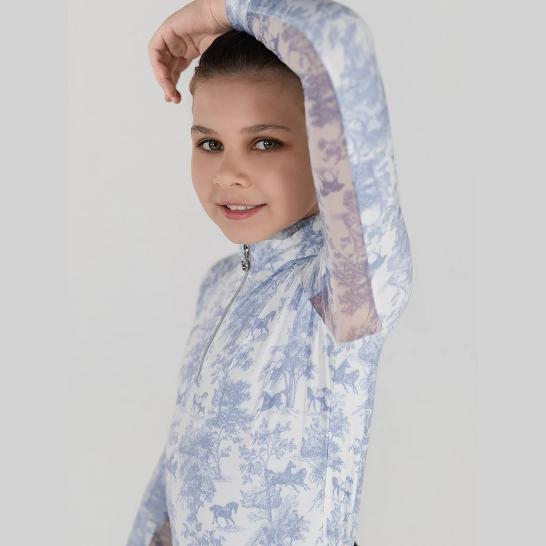 Dapplebay Kids Equestrian Toile 1/4 Zip LS Riding Top-Moonrise - Image 6