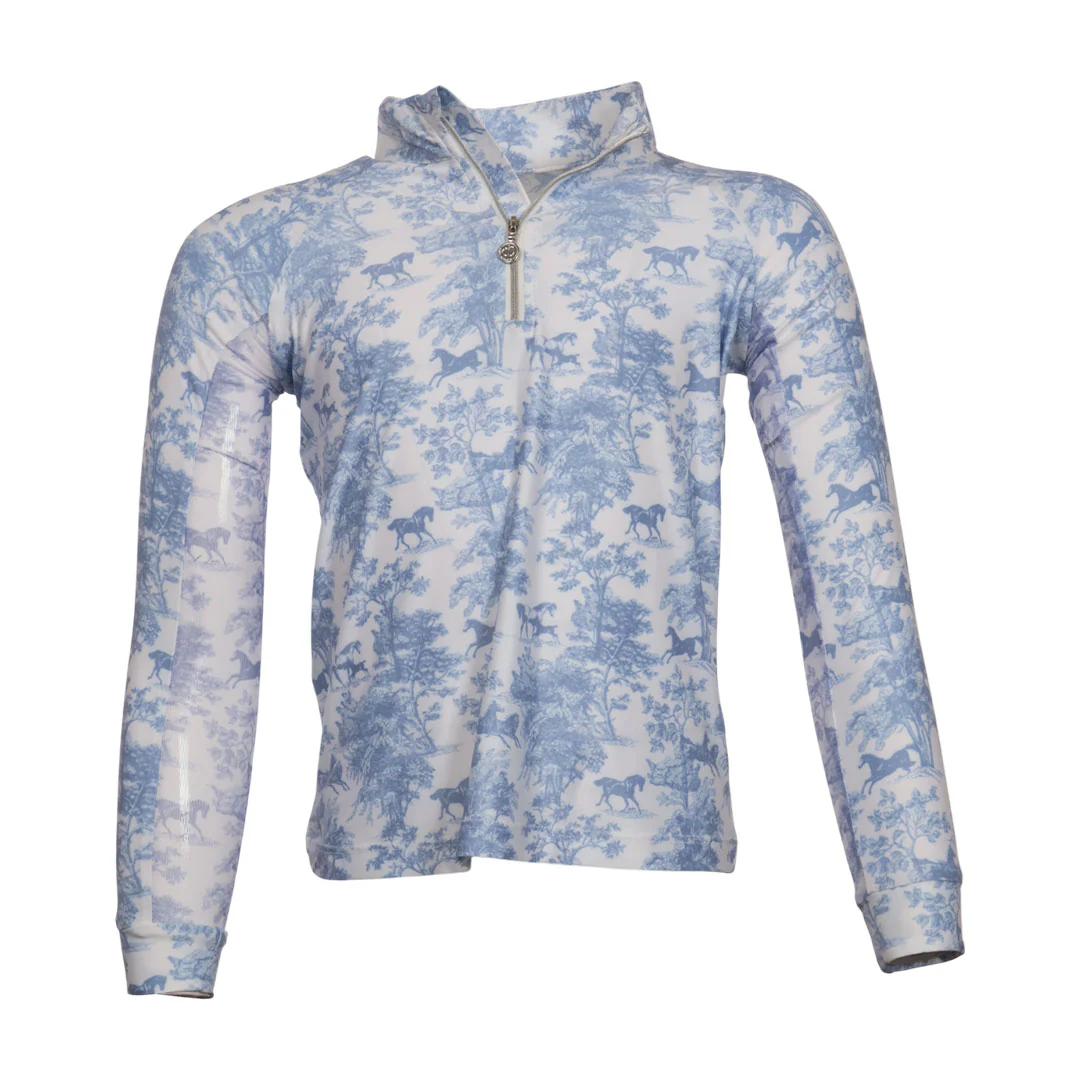 Dapplebay Kids Equestrian Toile 1/4 Zip LS Riding Top-Moonrise - Image 7