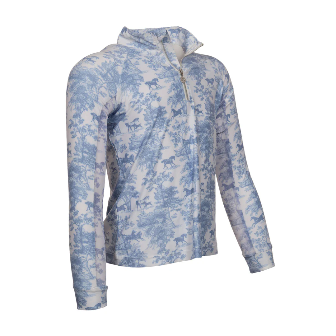 Dapplebay Kids Equestrian Toile 1/4 Zip LS Riding Top-Moonrise - Image 8