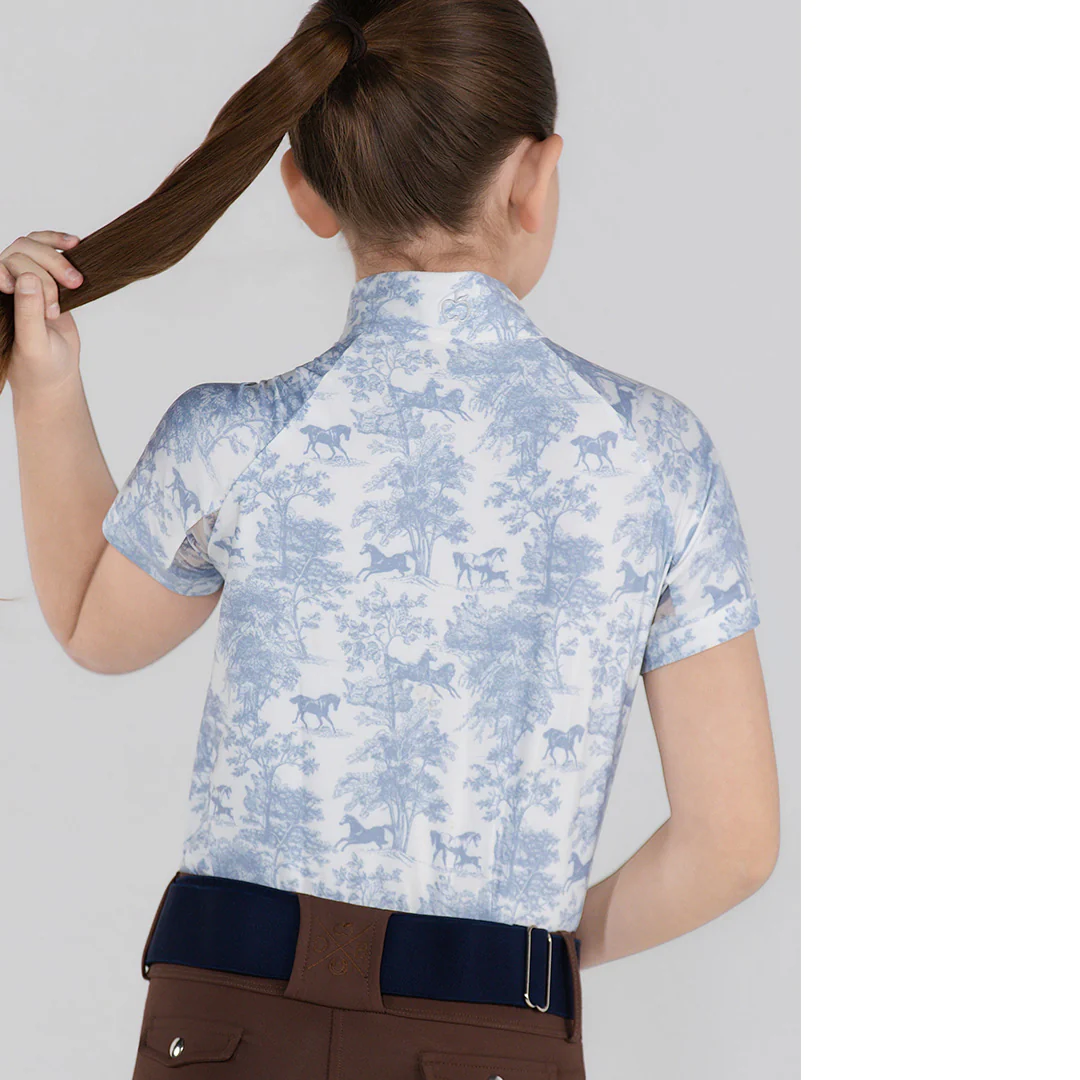 Dapplebay Kids Equestrian Toile 1/4 Zip SS Riding Top-Moonrise - Image 4