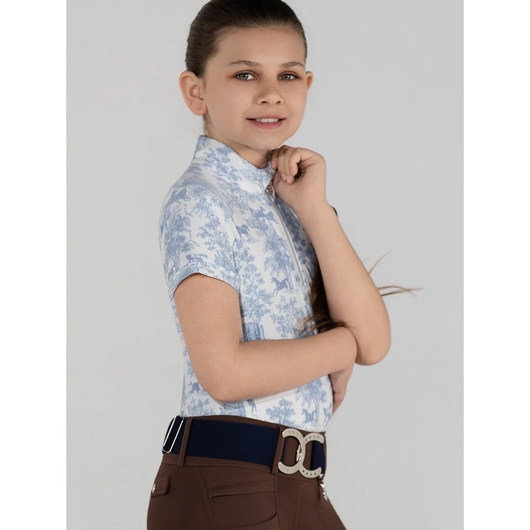 Dapplebay Kids Equestrian Toile 1/4 Zip SS Riding Top-Moonrise - Image 5