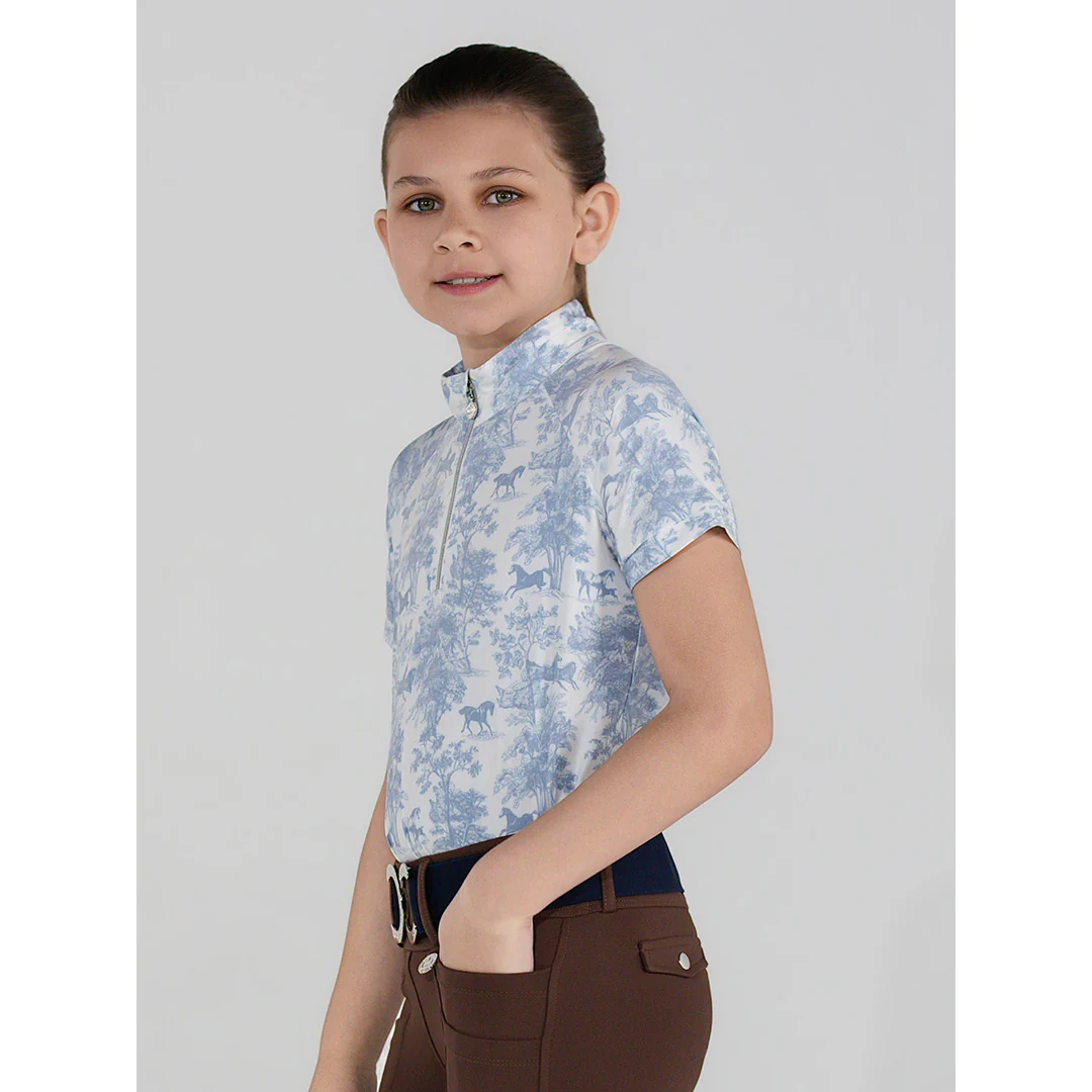 Dapplebay Kids Equestrian Toile 1/4 Zip SS Riding Top-Moonrise - Image 6