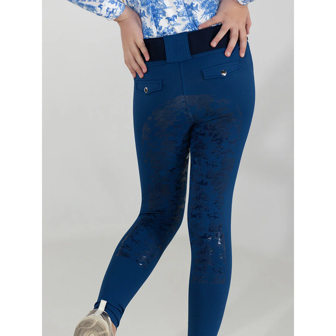 Dapplebay Kids Equestrian Toile Essential Tights-Bright Navy - Image 2