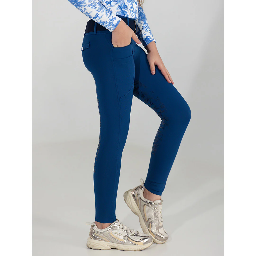 Dapplebay Kids Equestrian Toile Essential Tights-Bright Navy - Image 3