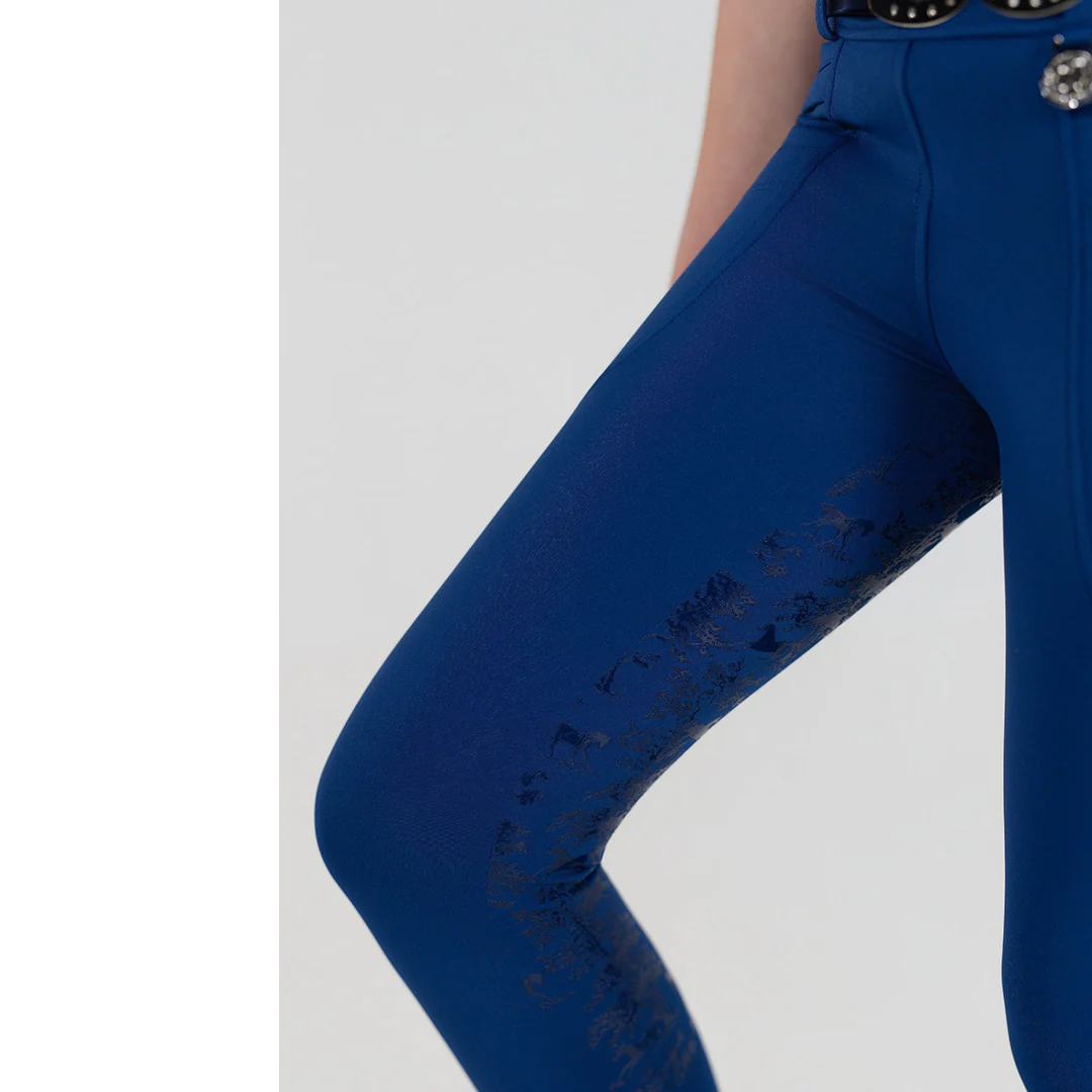 Dapplebay Kids Equestrian Toile Essential Tights-Bright Navy - Image 6