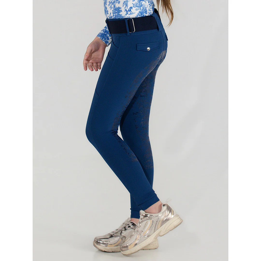 Dapplebay Kids Equestrian Toile Essential Tights-Bright Navy - Image 7