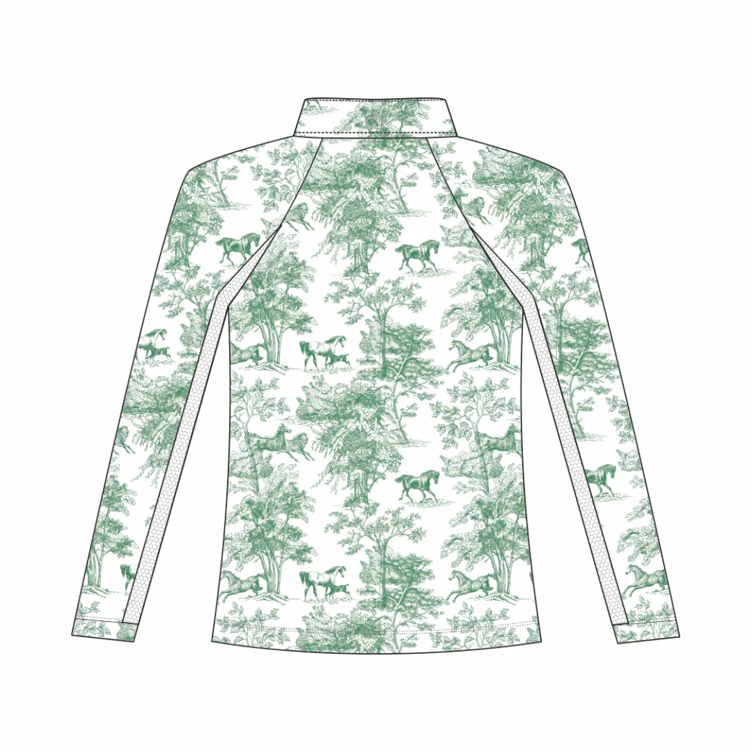 Dapplebay Kids Green Equestrian Toile 1/4 Zip - Long Sleeve - Image 2
