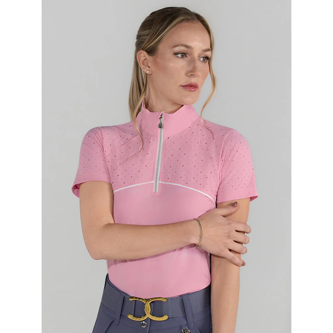 Dapplebay Lady 1/4 Zip Aircut SS Riding Top-Ballet Pink - Image 4