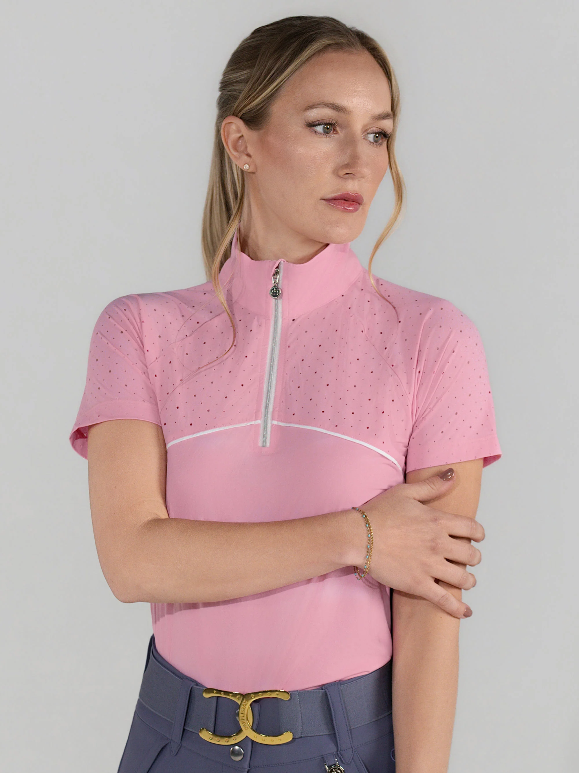 Dapplebay Lady 1/4 Zip Aircut SS Riding Top-Ballet Pink - Image 6