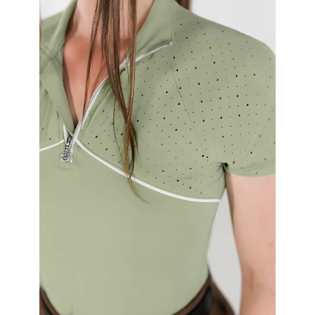 Dapplebay Lady 1/4 Zip Aircut SS Riding Top-Sage - Image 4