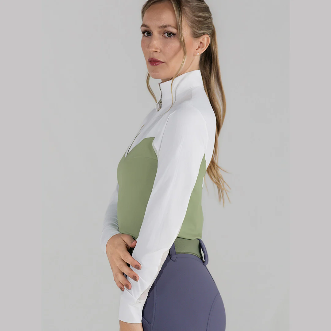 Dapplebay Lady 1/4 Zip LS Show Top-Sage - Image 3