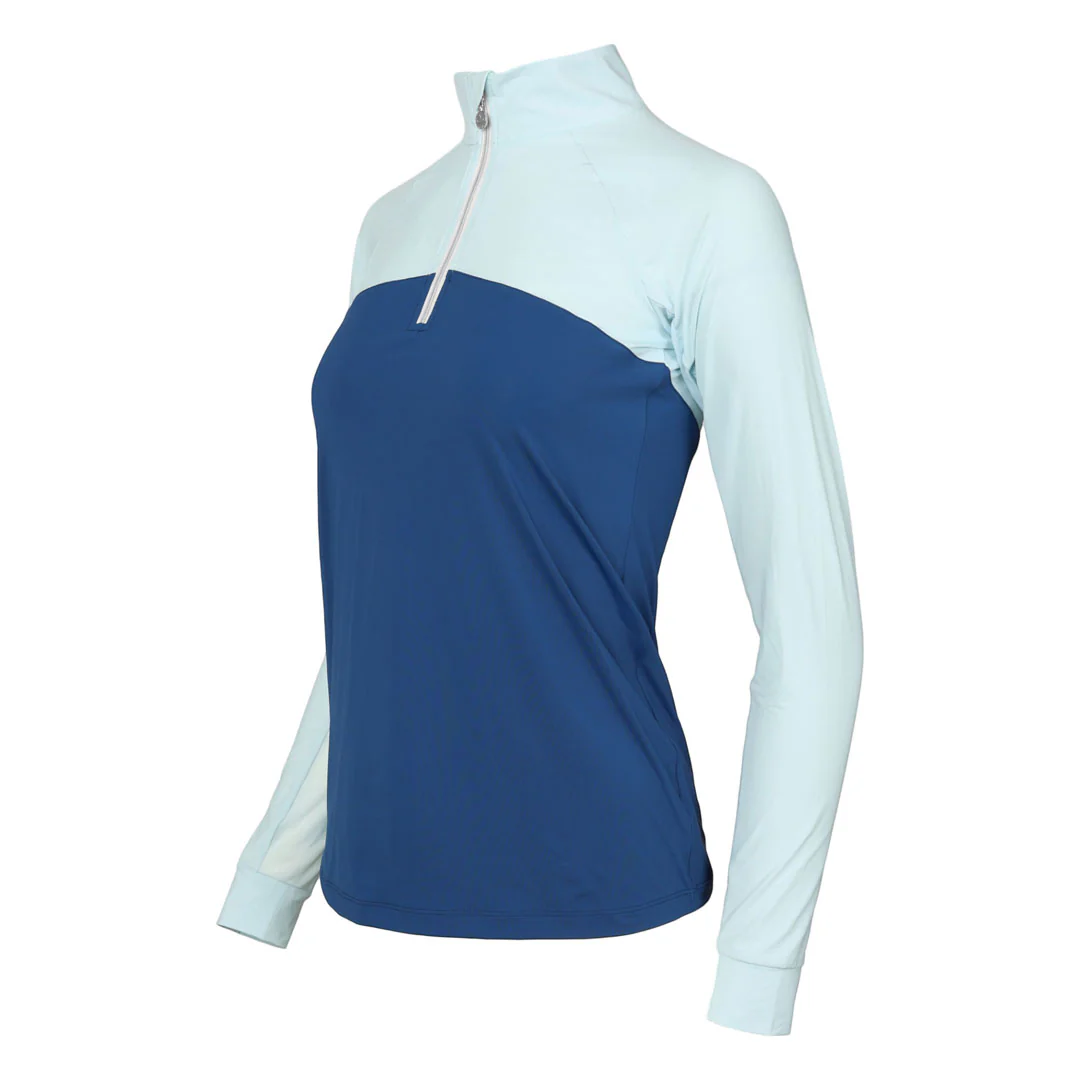 Dapplebay Lady 1/4 Zip Riding Top-Light Blue/Navy - Image 2