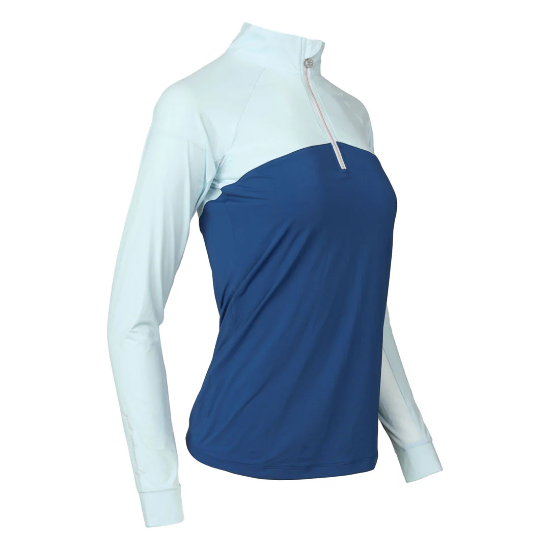 Dapplebay Lady 1/4 Zip Riding Top-Light Blue/Navy - Image 4
