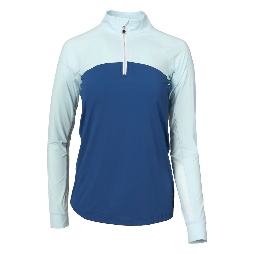 Dapplebay Lady 1/4 Zip Riding Top-Light Blue/Navy - Image 5