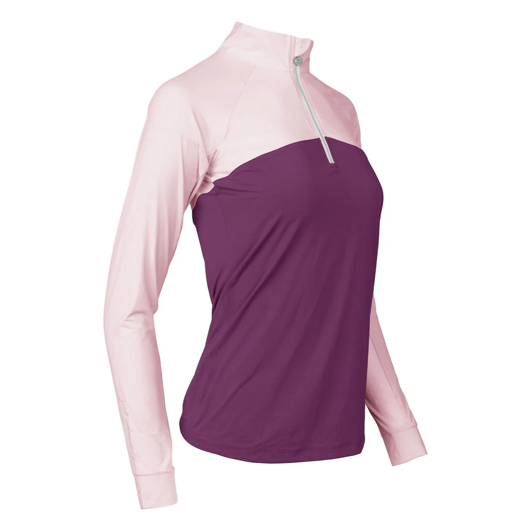 Dapplebay Lady 1/4 Zip Riding Top-Light Pink/Plum - Image 3